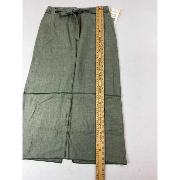 Harve Benard 100% Linen Maxi Skirt Women’s 8 Green Lined Pockets boho coastal - Picture 9 of 10